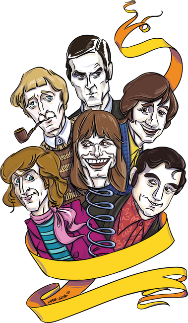 Rajz a Monty Python tagokrl / Drawing of the Monty Python members, Terry Gilliam, Terry Jones, John Cleese, Eric Idle, Michael Palin, Graham Chapman